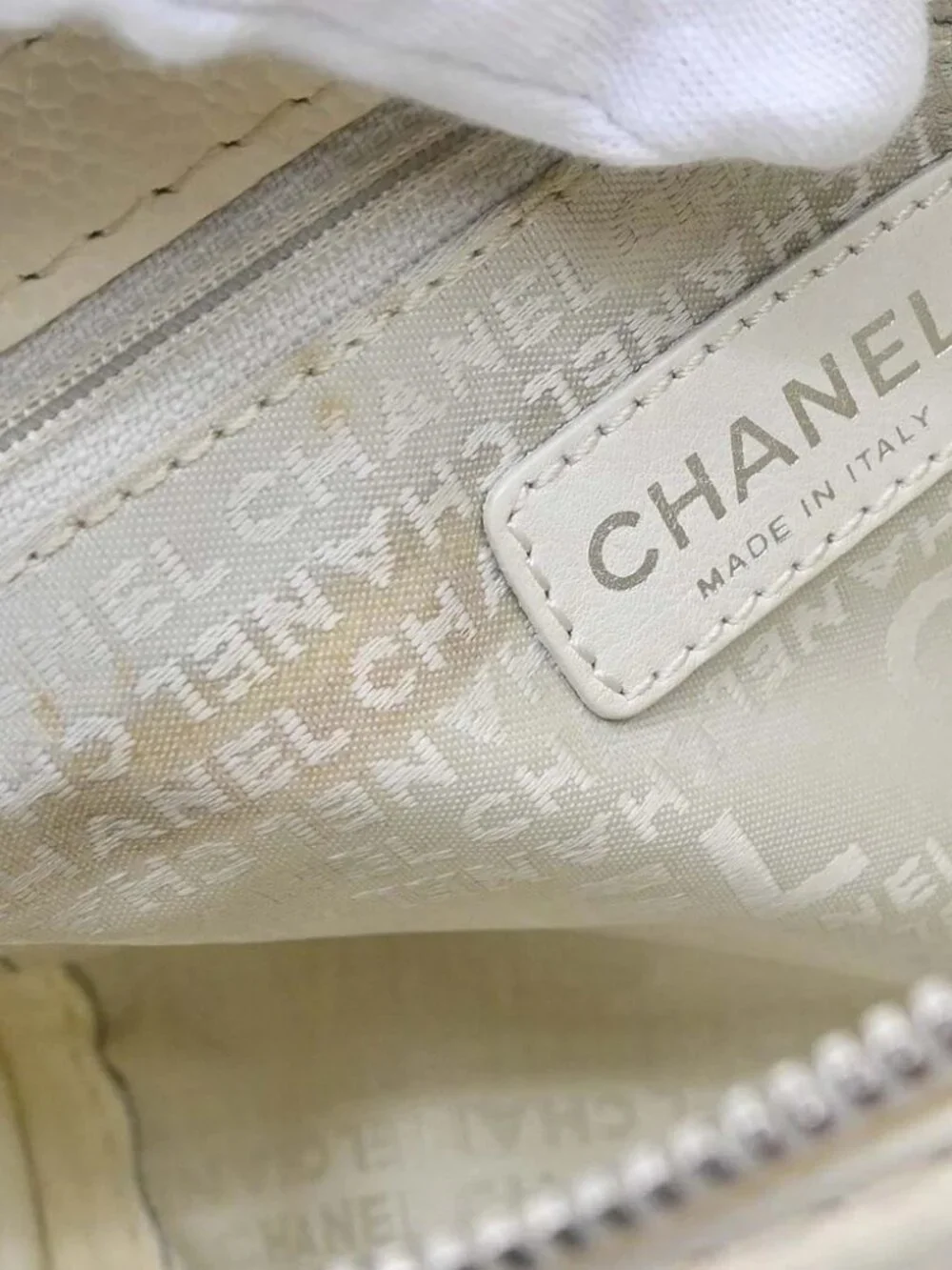 Chanel White Perforated Calfskin Pulley Shoulder Bag